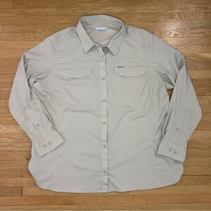 Mens Columbia Omni-Shade Long Sleeve Button Up Shirt, Sz 2x Tan Beige Athleisure